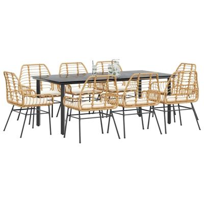 9-delige Tuinset met kussens poly rattan glas bruin