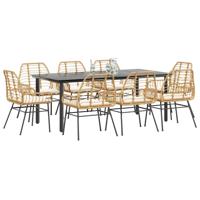 9-delige Tuinset met kussens poly rattan glas bruin