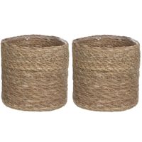 4x zakjes naturel bruin rotan planten pot mand van gedraaid jute/riet H20 en D20 cm