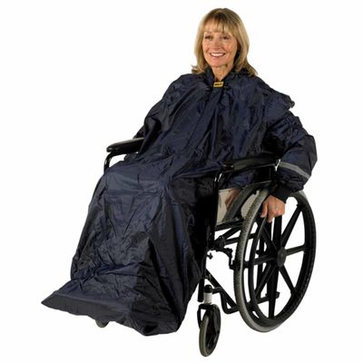 Rolstoelponcho Wheely Mac met mouwen Deluxe | Gevoerd | Capuchon | Winddicht | Waterdicht | Blauw | Medium | Splash | PR34025-M