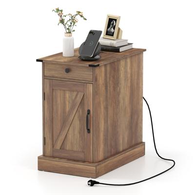 Bijzettafel Dressoir Met Oplaadstation Nachtkastje Met Neerklapbaar Tafelblad-Bruin