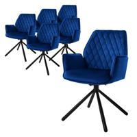 ML-Design eetkamerstoelen set van 6 fluweel donkerblauw, woonkamerstoel met armleuning en rugleuning, draaistoel - thumbnail