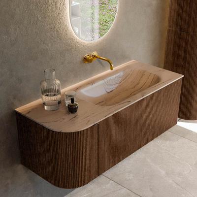 Badmeubel Mondiaz Kurve-Dlux | 115 cm | Meubelkleur Walnut | Wastafelkleur Arena | Solid surface | Wasbak rechter zijde spoelbak | Zonder kraangat(en)