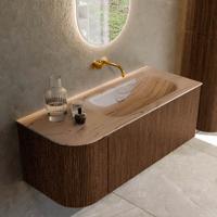 Badmeubel Mondiaz Kurve-Dlux | 115 cm | Meubelkleur Walnut | Wastafelkleur Arena | Solid surface | Wasbak rechter zijde spoelbak | Zonder kraangat(en) Badmeubel Mondiaz Kurve-Dlux | 115 cm | Meubelkleur Walnut | Wastafelkleur Arena | Solid surface | Wasbak rechter zijde spoelbak | Zonder kraangat(en)