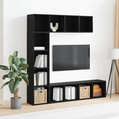 Boekenkast 3 pcs Zwart Eiken 36 x 30 x 143 cm Bewerkt hout