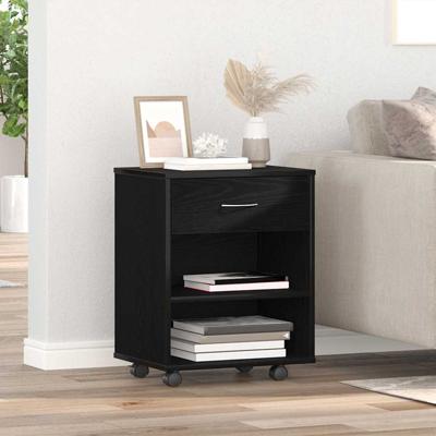 Rollende Kast Zwart Eiken 46x36x59 cm Bewerkte Hout