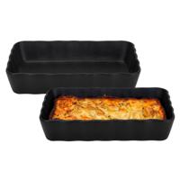 Cosy & Trendy Ovenschaal - 2x - zwart - 1,5 L - 21 x 14 cm - aardewerk - serveerschalen
