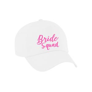 Vrijgezellenfeest pet voor dames - Bride Squad - wit - roze glitters - bruiloft/trouwen