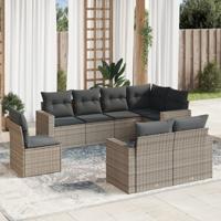 8-delige Loungeset met kussens poly rattan grijs