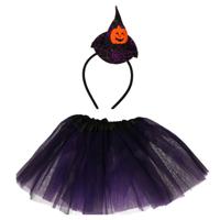 Heksen verkleed setje voor kinderen - rokje/diadeem - paars - Halloween/carnaval verkleed accessoire - thumbnail