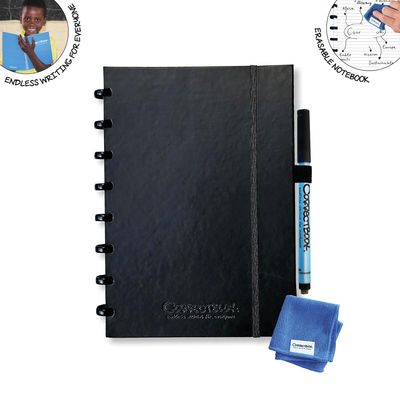 Correctbook A5 Premium Hardcover: uitwisbaar / herbruikbaar notitieboek, gelijnd, Ink Black (zwart)