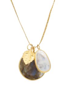 PIPPA SMALL collier Leaf Amulet en or jaune 18ct orné de tourmaline