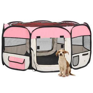 VidaXL Hondenren inklapbaar met draagtas 145x145x61 cm roze