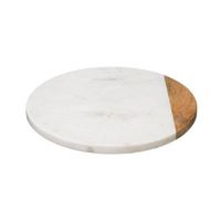 Draaiplateau Serveerplank Marble Draaischijf van 100%Marmer & Hout - Wit - Ø30CM - thumbnail