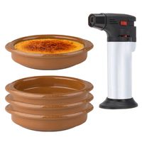 13-Delige creme brulee set met bruine schaaltjes en een zilveren brander