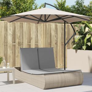 Ligbed 2-persoons met kussens poly rattan beige