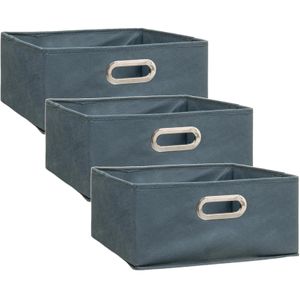 Set van 3x stuks opbergmand/kastmand 14 liter grijsblauw linnen 31 x 31 x 15 cm