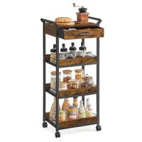 Opbergwagen met meerdere niveaus en lade, Rustiek Bruin + Inktzwart / 4 niveaus (96,1H cm)
