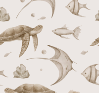 Beige oceaanpatroon babykamer behang Beige oceaanpatroon babykamer behang