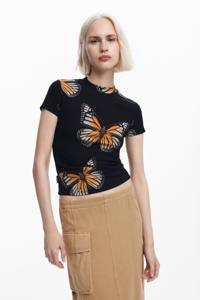 T-shirt met korte mouwen en vlinders - BLACK - L