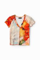 Slim fit T-shirt korte mouwen bloemenpatch - MATERIAL FINISHES - S