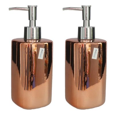 2x stuks zeeppompje/dispenser keramiek koper kleur 7 x 19 cm