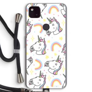 Rainbow Unicorn: Pixel 4a 5G Transparant Hoesje met koord