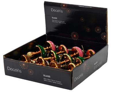 Paddenstoel glas l7b7h9.5 cm ass kerst - Decoris