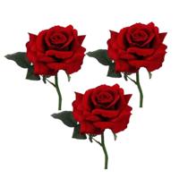 Kunstbloem Roos de luxe - 3x - rood - 30 cm - kunststof steel - decoratie bloemen