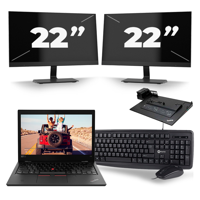Lenovo ThinkPad L380 - Intel Core i3-8e Generatie - 13 inch - 8GB RAM - 256GB SSD - Windows 11 + 2x 22 inch Monitor