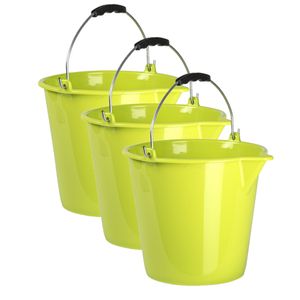 3x stuks huishoud schoonmaak emmers kunststof groen 9 liter inhoud 30 x 26 cm