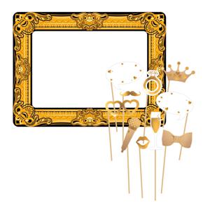 Bruiloft foto prop set met frame - 11-delig - vrijgezellenfeest - photo booth accessoires