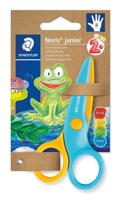 Staedtler kinderschaar Noris Junior, ft 10 cm, rechtshandig, RVS, geel/blauw, blister van 1 stuk