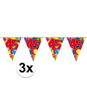 3x Leeftijd versiering vlaggenlijnen 45 jaar 10 meter