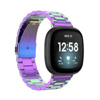 Bandje geschikt voor Fitbit Sense - Maat One Size - Metalen band - Polsband - Vouw Sluiting - Metaal - Neon Chrome