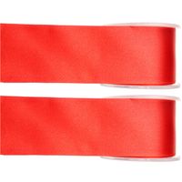 2x Rode satijnlint rollen 2,5 cm x 25 meter cadeaulint verpakkingsmateriaal - Cadeaulinten