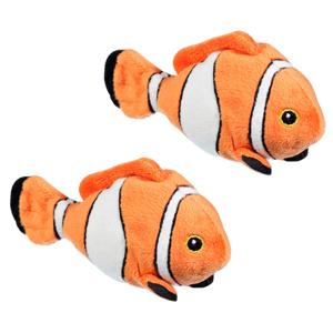 Nature Planet Tropische Clownsvis - 2x - oranje/wit - 13 cm - pluche dieren knuffels - vissen