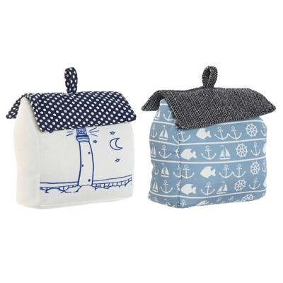 Deurstoppers maritiem huis - wit/blauw - polyester - 15 x 8 x 17 cm