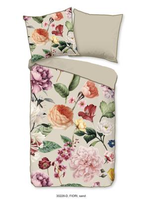 Descanso Dekbedovertrek "bloemen" - Zand - (155x220 cm) - Biologisch Katoen satijn