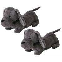 Deurstopper gewicht - 2x - dieren thema Teckel hondje - 1 kilo - grijs - polyester - 38 x 15 cm