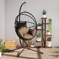 Hangstoel met standaard rattan en staal taupe