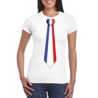 Wit t-shirt met Frankrijk vlag stropdas dames - thumbnail