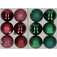 12x stuks kunststof kerstballen mix van aubergine en donkergroen 8 cm - Kerstbal - thumbnail