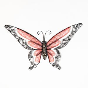 Wanddecoratie vlinder - rood - 49 x 28 cm - metaal - muurdecoratie/schutting