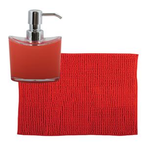 MSV badkamer droogloop mat/tapijtje - 50 x 80 cm - en zelfde kleur zeeppompje 260 ml - rood