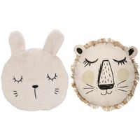 Dieren sierkussen set kinderkamer - konijn/leeuw - 38/32 cm - polyester - thumbnail