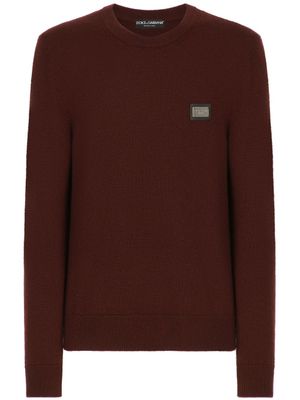 Dolce & Gabbana pull en laine à plaque logo - Rouge