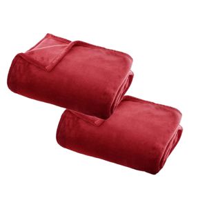 2x Stuks Fleece deken/fleeceplaid rood 130 x 180 cm polyester