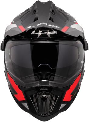 LS2 endurohelm "mx701 explorer carbon frontier ii", inwendig zonnevizier, uitneembaar, wasbaar, hypoallergeen en ademend, verstevigde kinriem, rescue wangkussentjes, dubbele d-voering helmet mx701 expl. car.fr.ii xl red/black