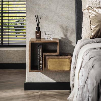 LifestyleFurn Hangend Nachtkastje 'Renée' Mangohout en brass, Set van 2 stuks